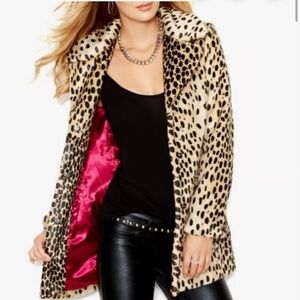 Guess Cheetah Animal Print Faux Fur Coat Jacket Sz Small